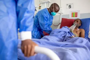 MDR-TB patient Khamokha Khamokha is seen during rounds at a PIH Hospital.