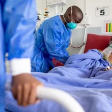 MDR-TB patient Khamokha Khamokha is seen during rounds at a PIH Hospital.